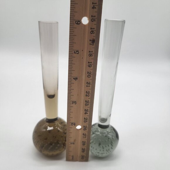 Vintage Mid Century Modern Bubble Art Glass Bud Vases Set of 2 - Picture 9 of 12